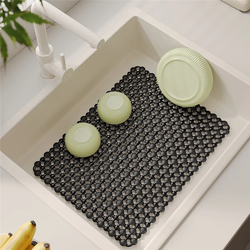 40x30cm Kitchen Sink Mat PVC Drain Filter Pad Heat-Resistant 100°C Non-Slip for Dish Washing - Black