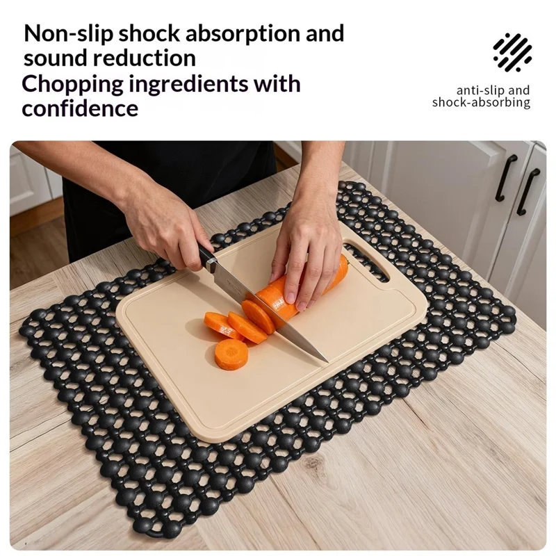 40x30cm Kitchen Sink Mat PVC Drain Filter Pad Heat-Resistant 100°C Non-Slip for Dish Washing - Black