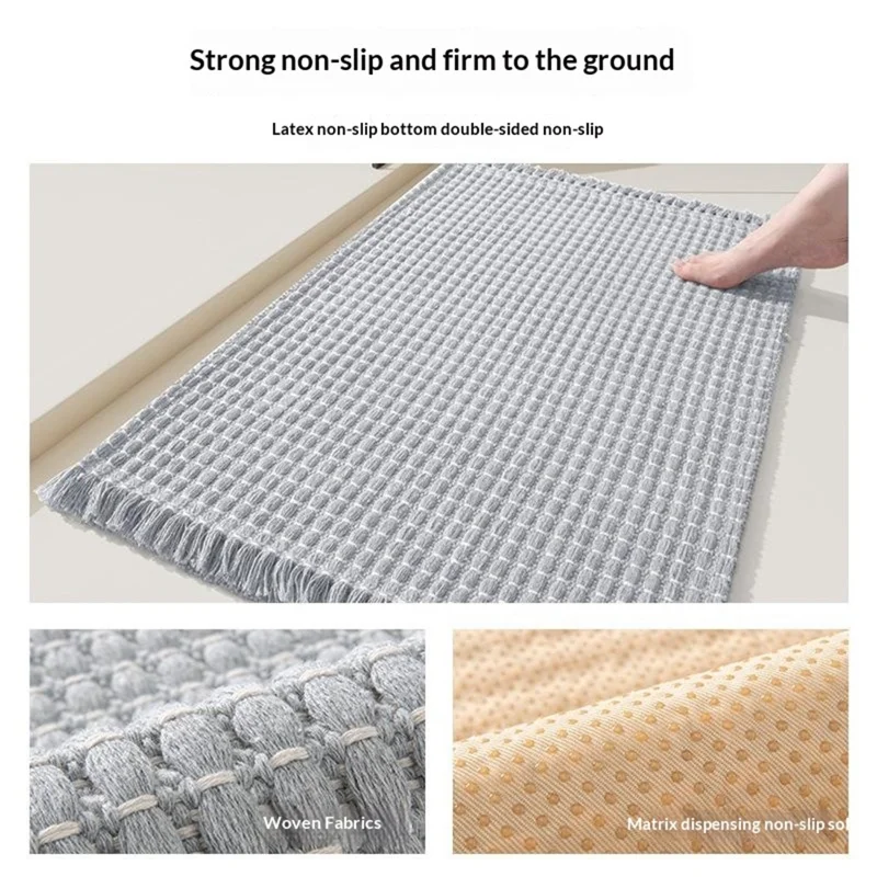 40x60cm Tassel Woven Bathroom Mat Absorbent Non-Slip Microfiber Floor Rug for Shower Door - Grey