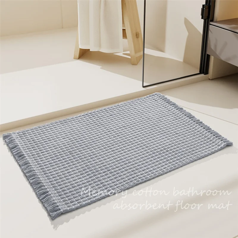 50*80cm Tassel Woven Bathroom Mat Absorbent Non-Slip Microfiber Floor Rug for Shower Door - Grey