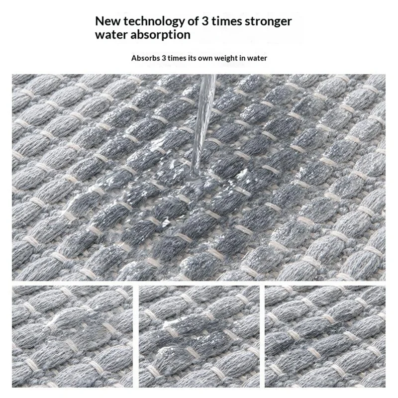 50*80cm Tassel Woven Bathroom Mat Absorbent Non-Slip Microfiber Floor Rug for Shower Door - Grey