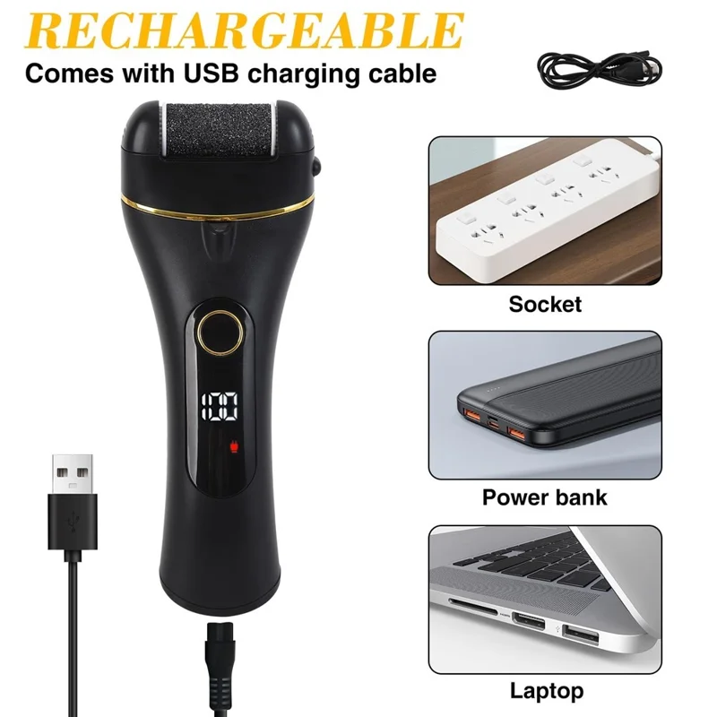 Rogne-pieds électrique réglable 2 vitesses, ensemble de rechange étanche IPX6 avec affichage LCD - Noir