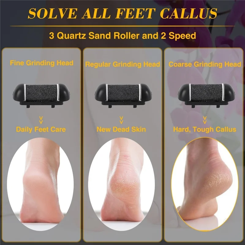 Rogne-pieds électrique réglable 2 vitesses, ensemble de rechange étanche IPX6 avec affichage LCD - Noir