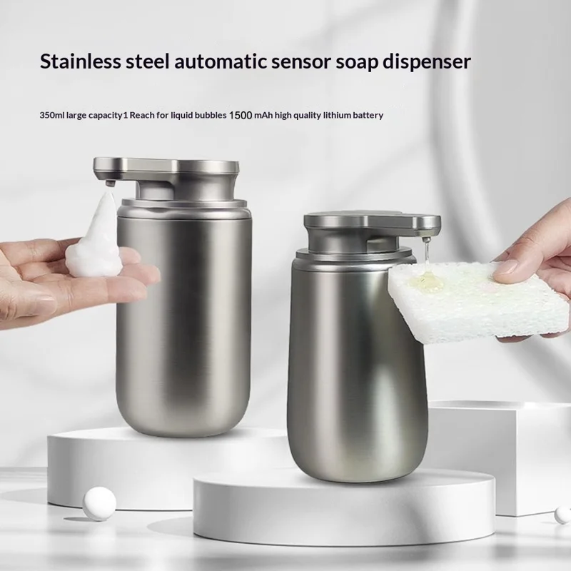 Stainless Steel Automatic Soap Dispenser 350ML Touchless Sensor Hand Sanitizer for Kitchen Bathroom - Cone Liquid