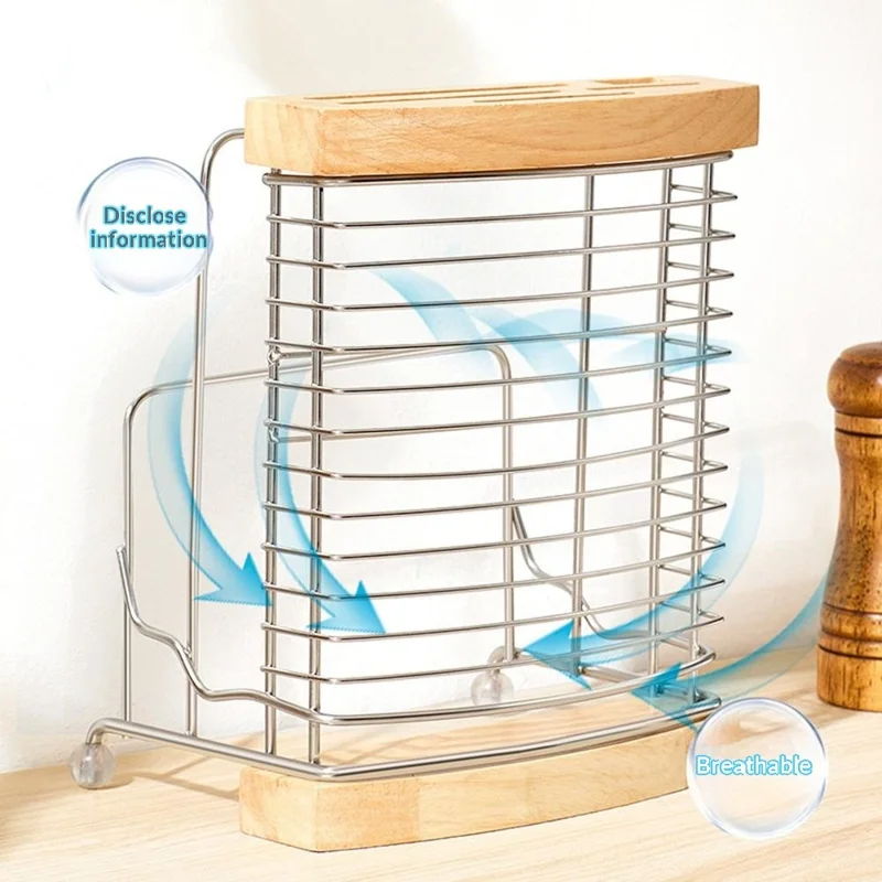 Stainless Steel Oak Knife Block Kitchen Knife Holder Storage Rack with Cutting Board Organizer Stand