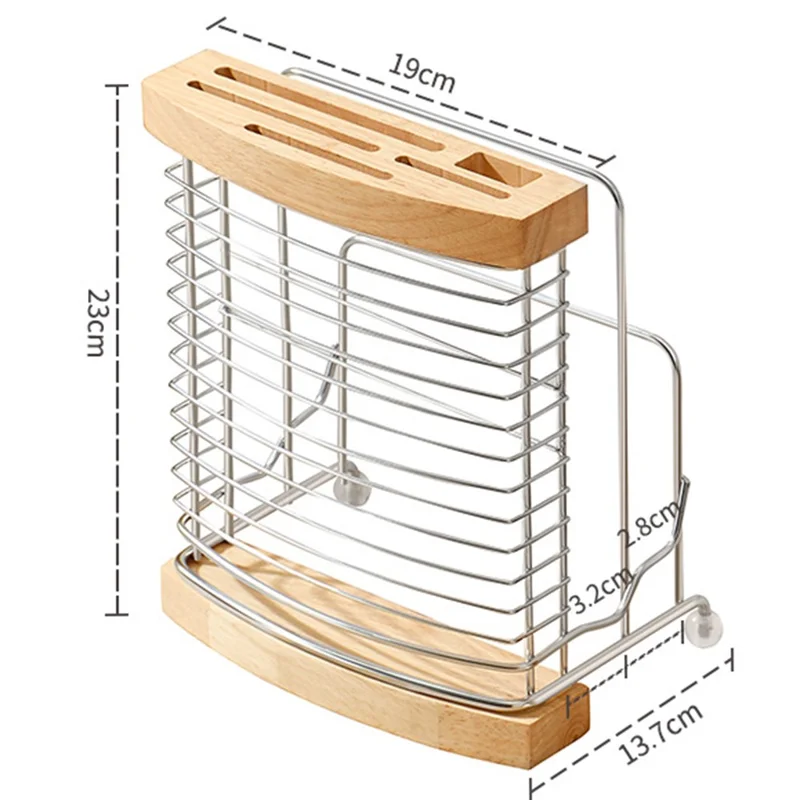 Stainless Steel Oak Knife Block Kitchen Knife Holder Storage Rack with Cutting Board Organizer Stand