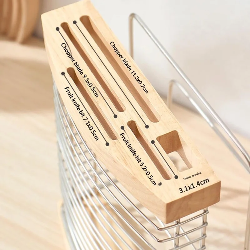 Stainless Steel Oak Knife Block Kitchen Knife Holder Storage Rack with Cutting Board Organizer Stand