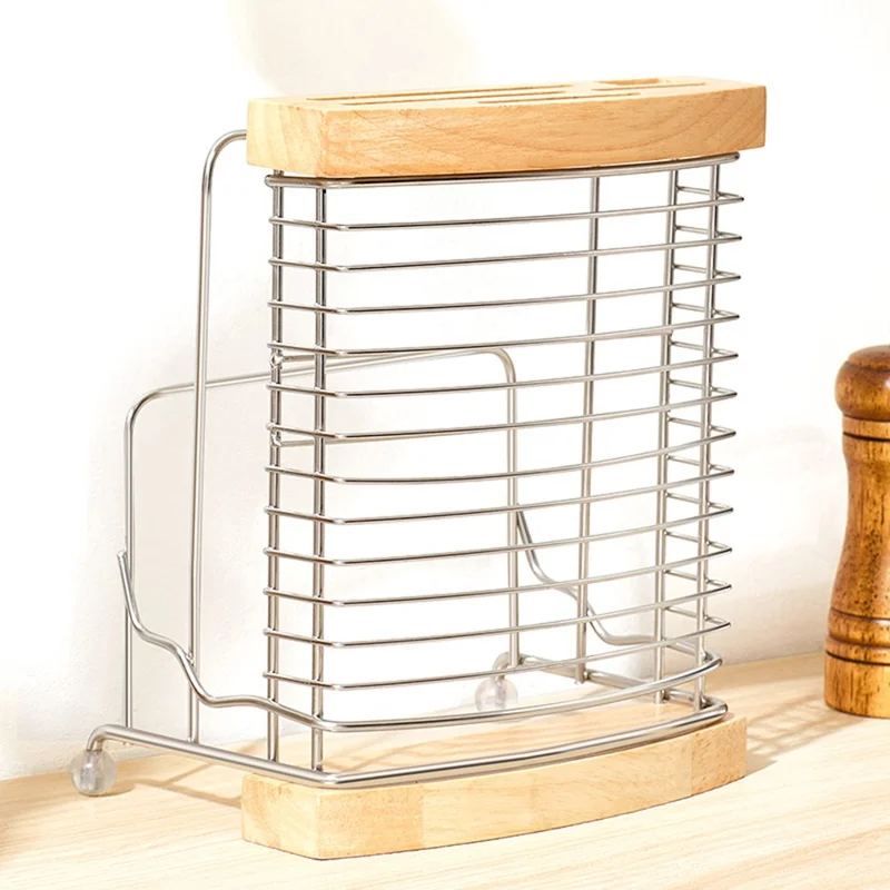 Stainless Steel Oak Knife Block Kitchen Knife Holder Storage Rack with Cutting Board Organizer Stand