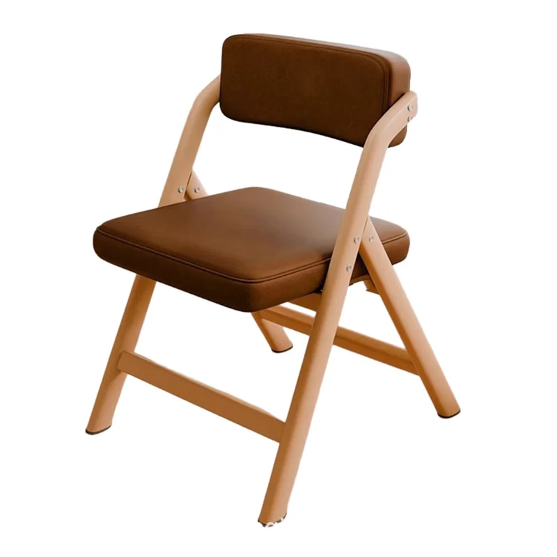 Foldable Chair Wood Frame Padded Seat Backrest Triangular Support for Home Dining - Coffee Pads  /  Natural Wood Color Frame