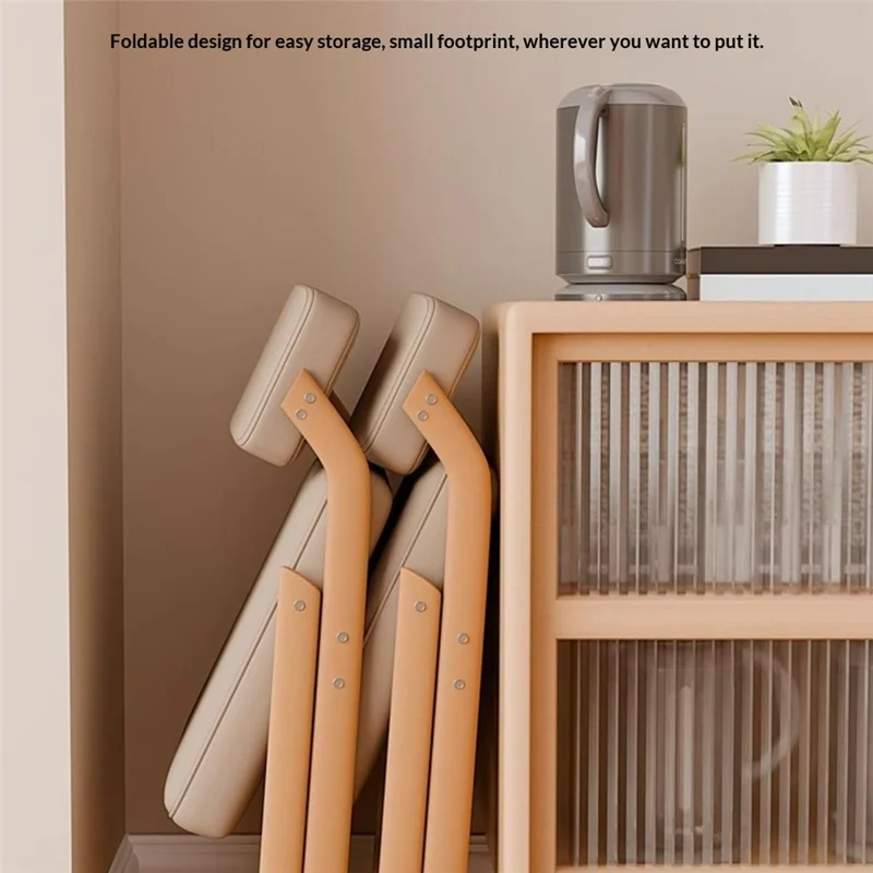 Foldable Chair Wood Frame Padded Seat Backrest Triangular Support for Home Dining - Coffee Pads  /  Natural Wood Color Frame