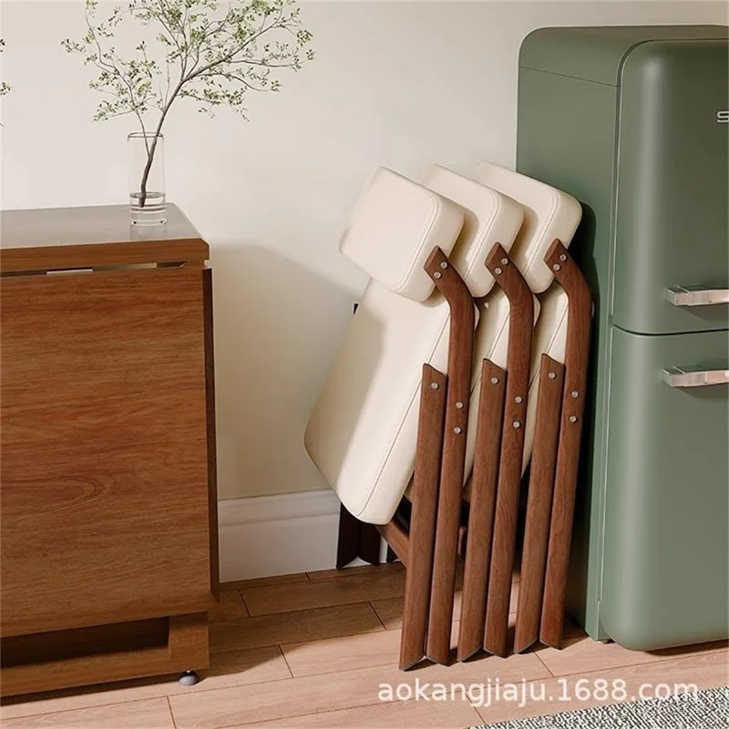 Foldable Chair Wood Frame Padded Seat Backrest Triangular Support for Home Dining - Coffee Pads  /  Natural Wood Color Frame