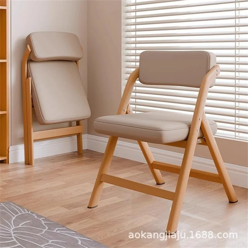 Foldable Chair Wood Frame Padded Seat Backrest Triangular Support for Home Dining - Coffee Pads  /  Natural Wood Color Frame
