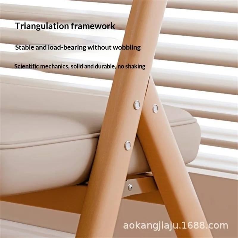 Foldable Chair Wood Frame Padded Seat Backrest Triangular Support for Home Dining - Coffee Pads  /  Natural Wood Color Frame