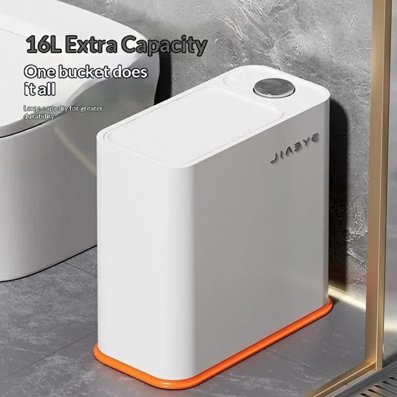 Узкая мусорная корзина объемом 16 л с крышкой, однокасательной кнопкой, экономия места, мусорное ведро для кухни, ванной комнаты — серый цвет