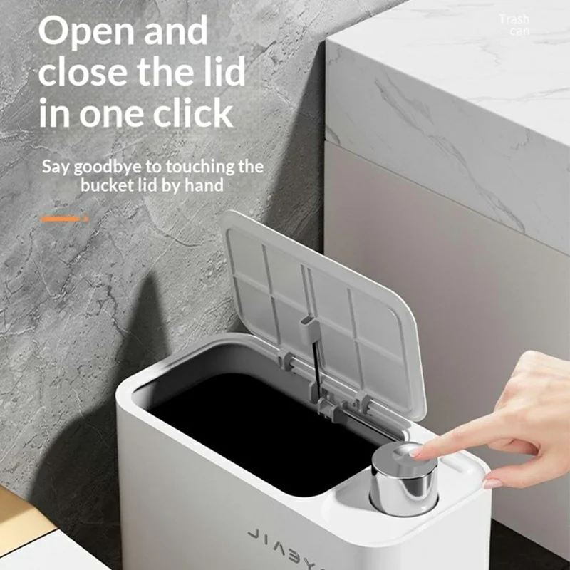 Узкая мусорная корзина объемом 16 л с крышкой, однокасательной кнопкой, экономия места, мусорное ведро для кухни, ванной комнаты — серый цвет