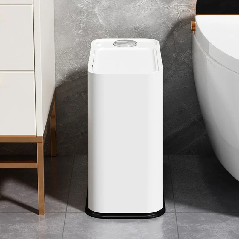 Узкая мусорная корзина объемом 16 л с крышкой, однокасательной кнопкой, экономия места, мусорное ведро для кухни, ванной комнаты — серый цвет