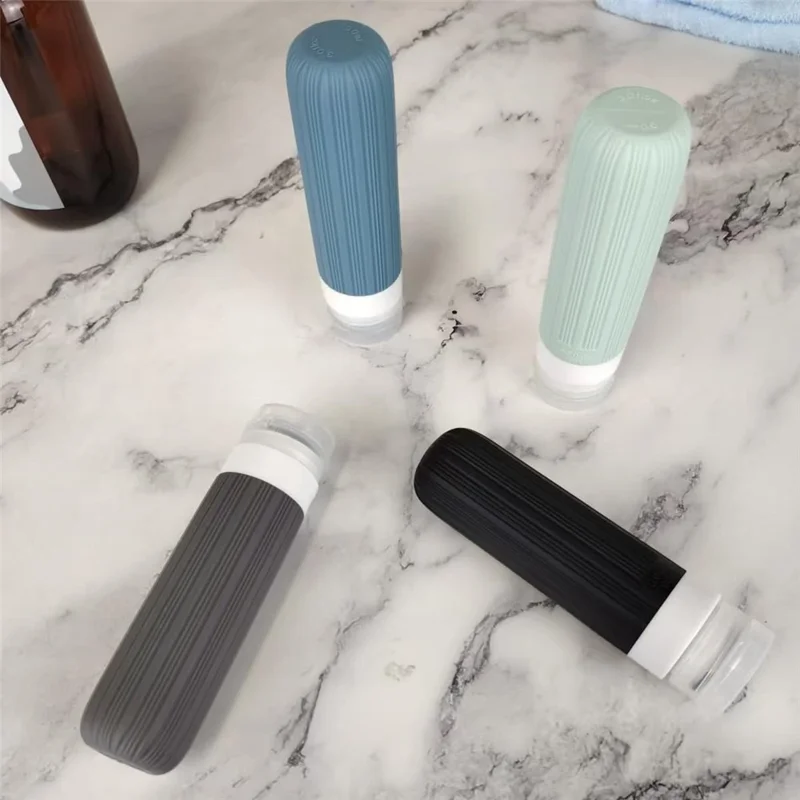 4-teiliges Set Reiseflaschen 90 ml, Silikon-Refill-Druckflaschen, auslaufsicher für Shampoo, Lotion – Rosa