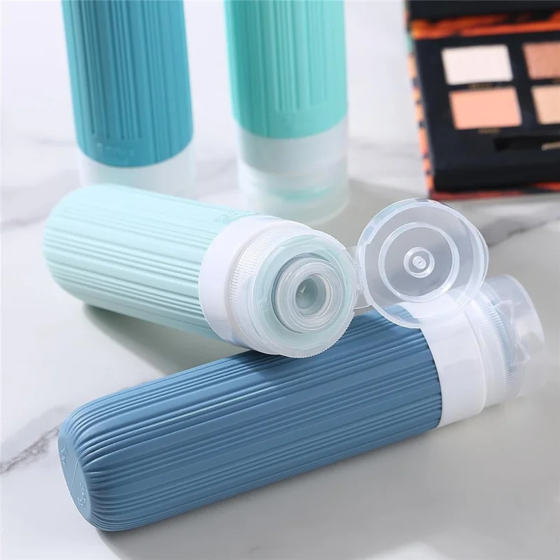 4-teiliges Set Reiseflaschen 90 ml, Silikon-Refill-Druckflaschen, auslaufsicher für Shampoo, Lotion – Rosa