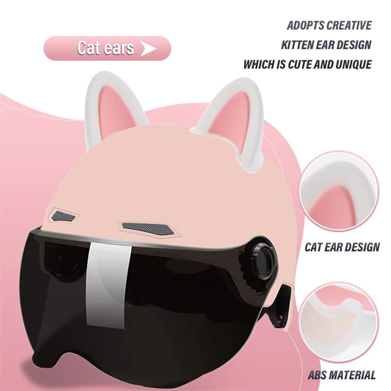 1 Pair 6cm x 5cm Cat Ears Helmet Decoration Safety Hat Attachment for Motorcycle Electric Scooter - White+Pink