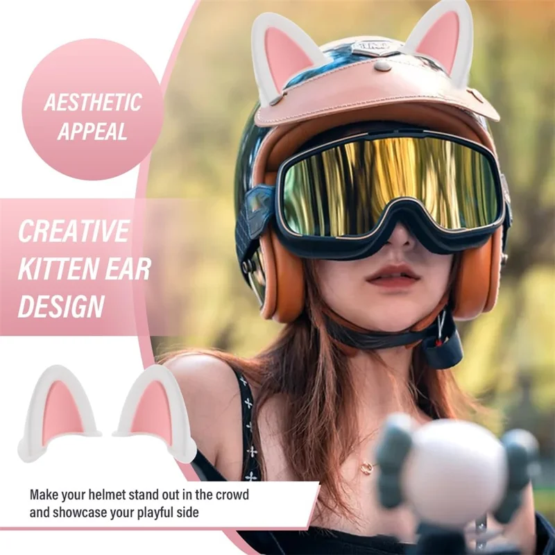 1 Pair 6cm x 5cm Cat Ears Helmet Decoration Safety Hat Attachment for Motorcycle Electric Scooter - White+Pink