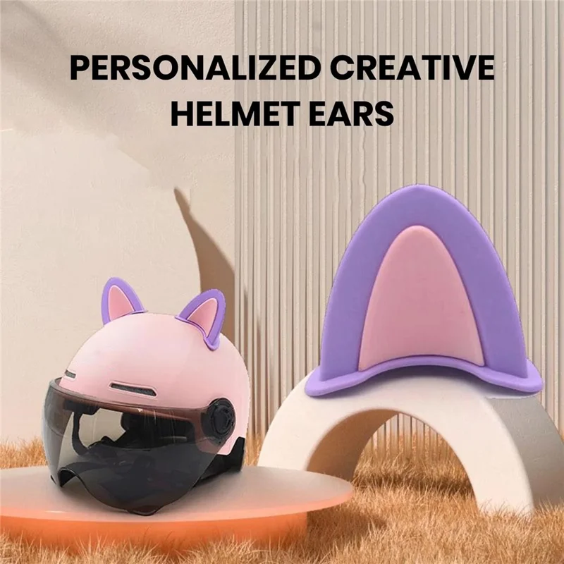 1 Pair 6cm x 5cm Cat Ears Helmet Decoration Safety Hat Attachment for Motorcycle Electric Scooter - White+Pink