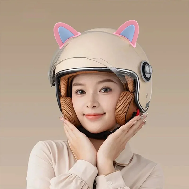 1 Pair 6cm x 5cm Cat Ears Helmet Decoration Safety Hat Attachment for Motorcycle Electric Scooter - White+Pink