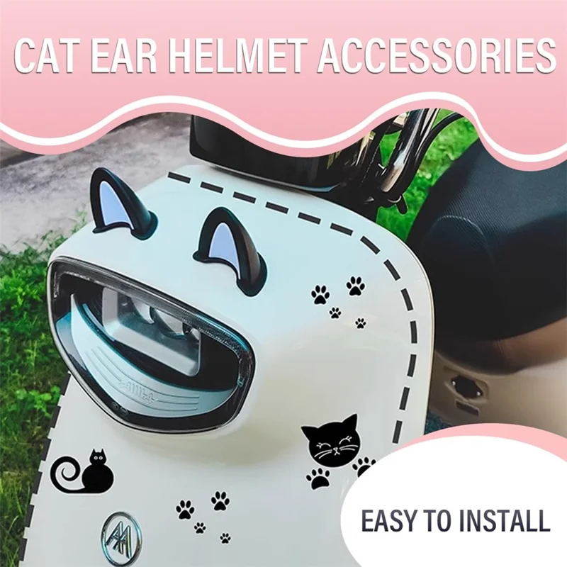 1 Pair 6cm x 5cm Cat Ears Helmet Decoration Safety Hat Attachment for Motorcycle Electric Scooter - White+Pink