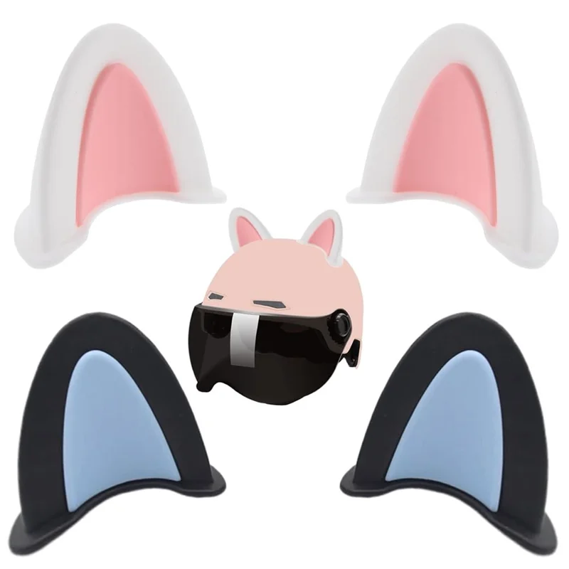 1 Pair 6cm x 5cm Cat Ears Helmet Decoration Safety Hat Attachment for Motorcycle Electric Scooter - White+Pink
