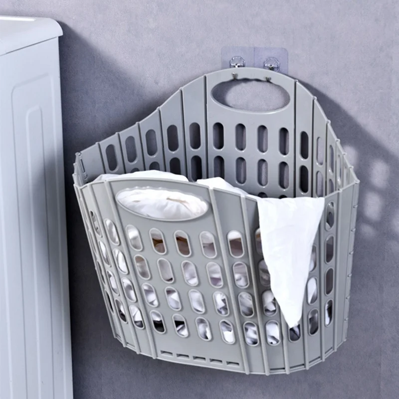 29x20x32cm Cesto Pieghevole per Biancheria Bagno Abiti Sporchi con Montaggio a Parete Cesto da Appendere con Manici - Grigio