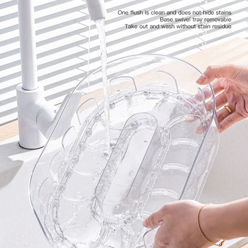 Kitchen 360 Degree Rotating Storage Rack Lazy Susan Turntable Organizer Rack for Refrigerator Condiment Storage - Transparent