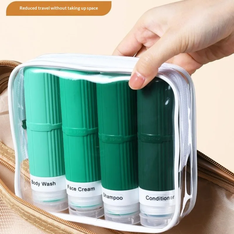 4Pcs 90ml Silicone Travel Bottles Food Grade Squeeze Bottles Set with Labels for Shampoo Lotion - Green