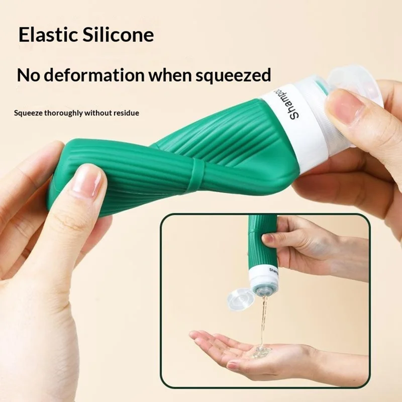 4Pcs 90ml Silicone Travel Bottles Food Grade Squeeze Bottles Set with Labels for Shampoo Lotion - Green