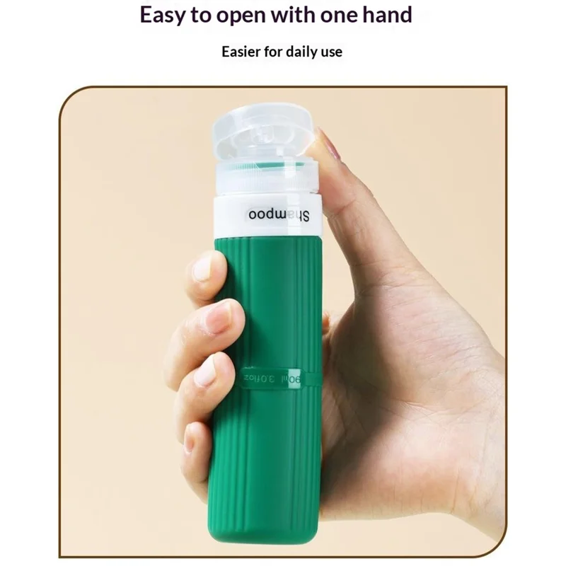 4Pcs 90ml Silicone Travel Bottles Food Grade Squeeze Bottles Set with Labels for Shampoo Lotion - Green