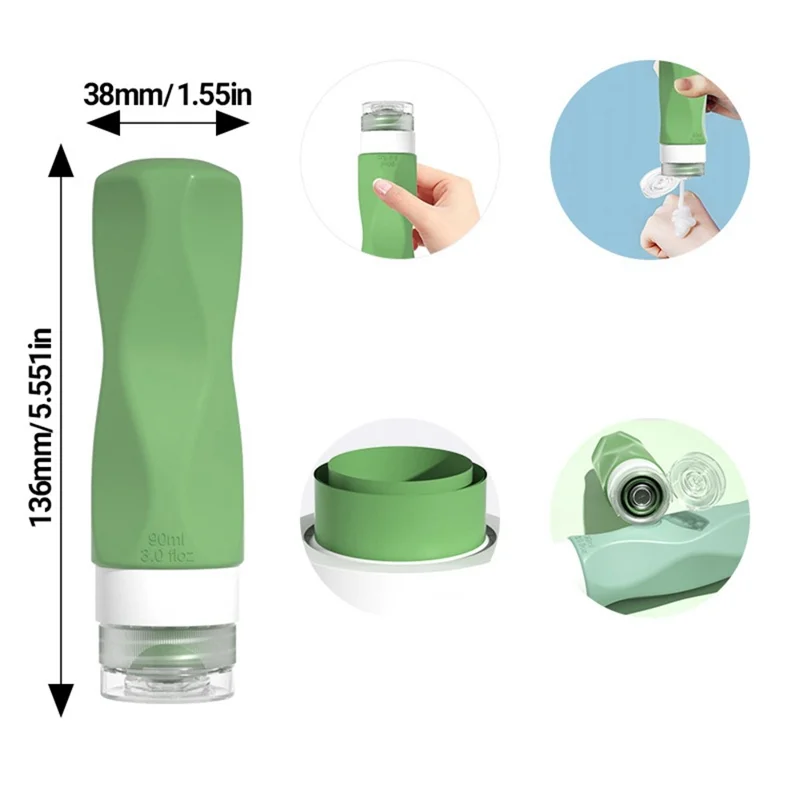 4Pcs 90ml Silicone Travel Bottles Set Refillable Squeeze Bottles for Shampoo Lotion - Black