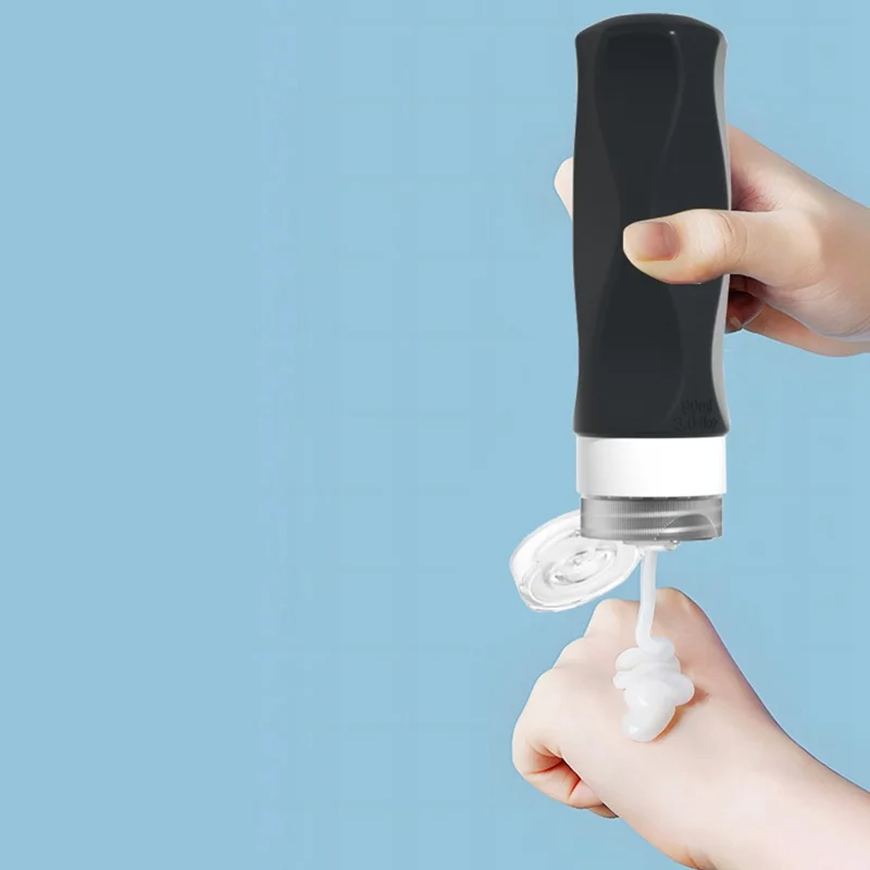 4Pcs 90ml Silicone Travel Bottles Set Refillable Squeeze Bottles for Shampoo Lotion - Black