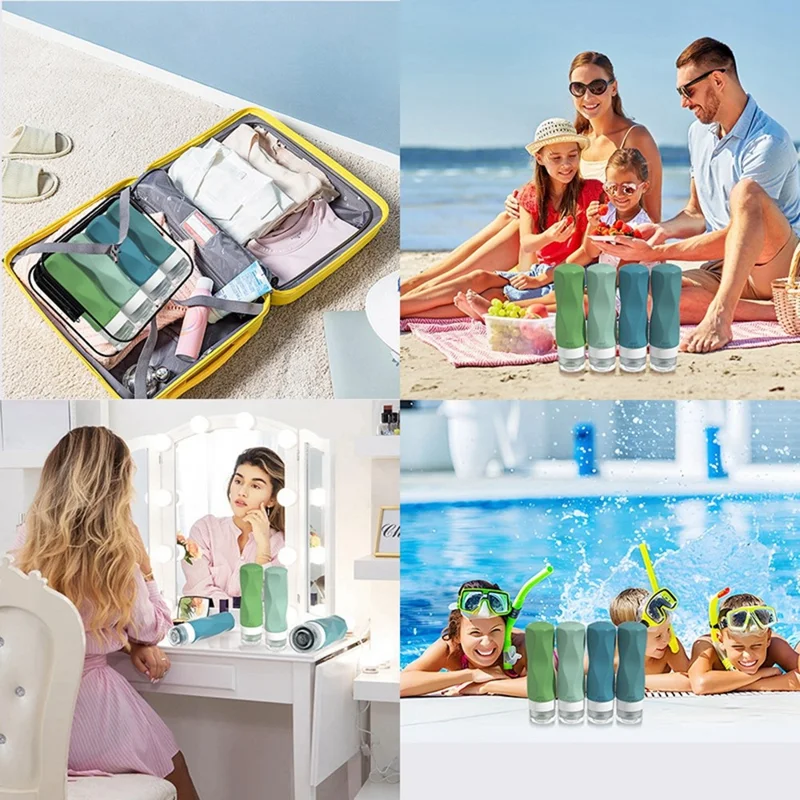 4Pcs 90ml Silicone Travel Bottles Set Refillable Squeeze Bottles for Shampoo Lotion - Black