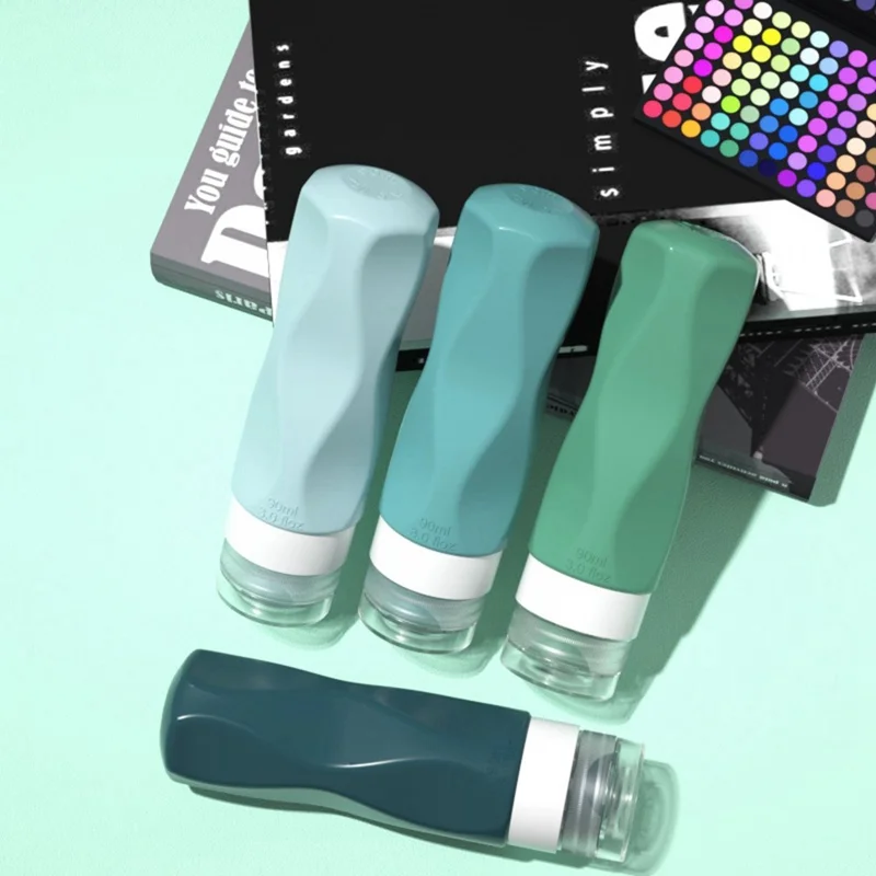 4Pcs 90ml Silicone Travel Bottles Set Refillable Squeeze Bottles for Shampoo Lotion - Black