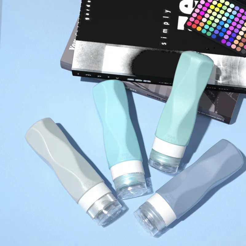 4Pcs 90ml Silicone Travel Bottles Set Refillable Squeeze Bottles for Shampoo Lotion - Black