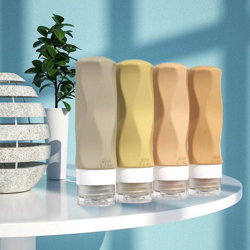 4Pcs 90ml Silicone Travel Bottles Set Refillable Squeeze Bottles for Shampoo Lotion - Black