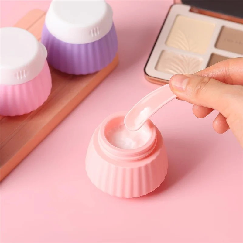 4Pcs 40ml Travel Cream Jars Set Silicone Refillable Containers with Spoons Travel Small Makeup Jar for Skincare - Pink
