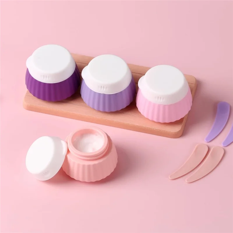 4Pcs 40ml Travel Cream Jars Set Silicone Refillable Containers with Spoons Travel Small Makeup Jar for Skincare - Pink