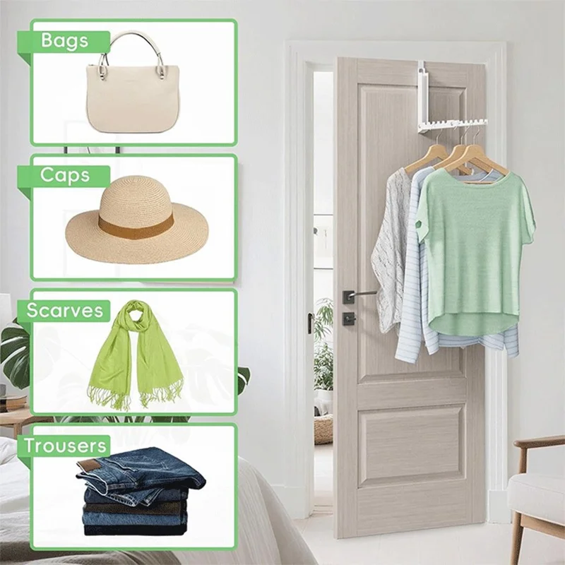 Складная вешалка для двери с 10 крючками, без сверления, расширяемый органайзер, вешалка для одежды для спальни, ванной комнаты