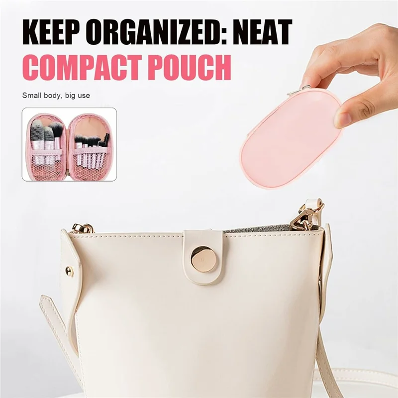 10Pcs Makeup Brushes Set Mini Travel Cosmetic Brush Kit with Portable Bag for Foundation Eyeshadow - Pink  /  Pink