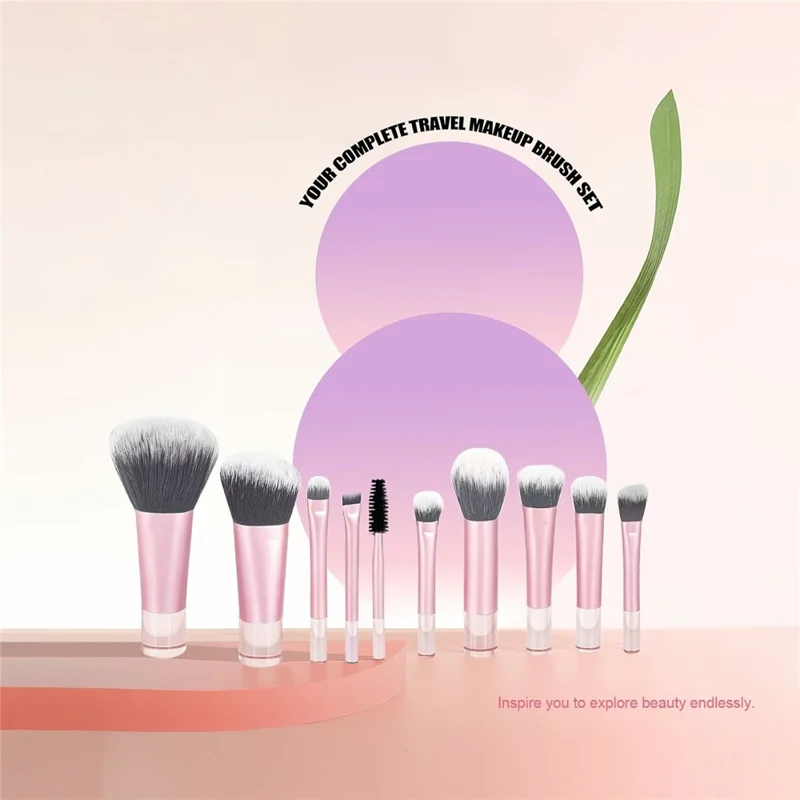 10Pcs Makeup Brushes Set Mini Travel Cosmetic Brush Kit with Portable Bag for Foundation Eyeshadow - Pink  /  Pink