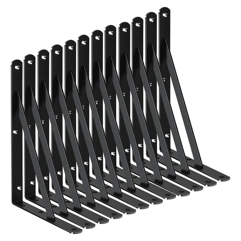 12 шт. 50x30 см металлические настенные кронштейны для полок, прочные L-образные треугольные опоры для домашнего хранения, черные