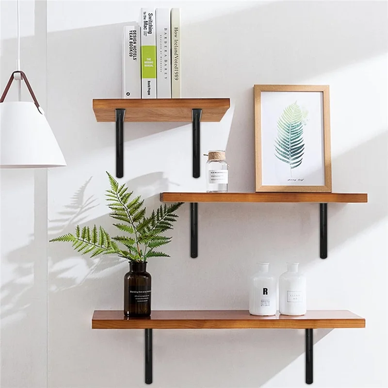 12 шт. 25x16 см металлические настенные кронштейны для полок треугольные усиленные L-образные опорные кронштейны для кухни, гаража — черные