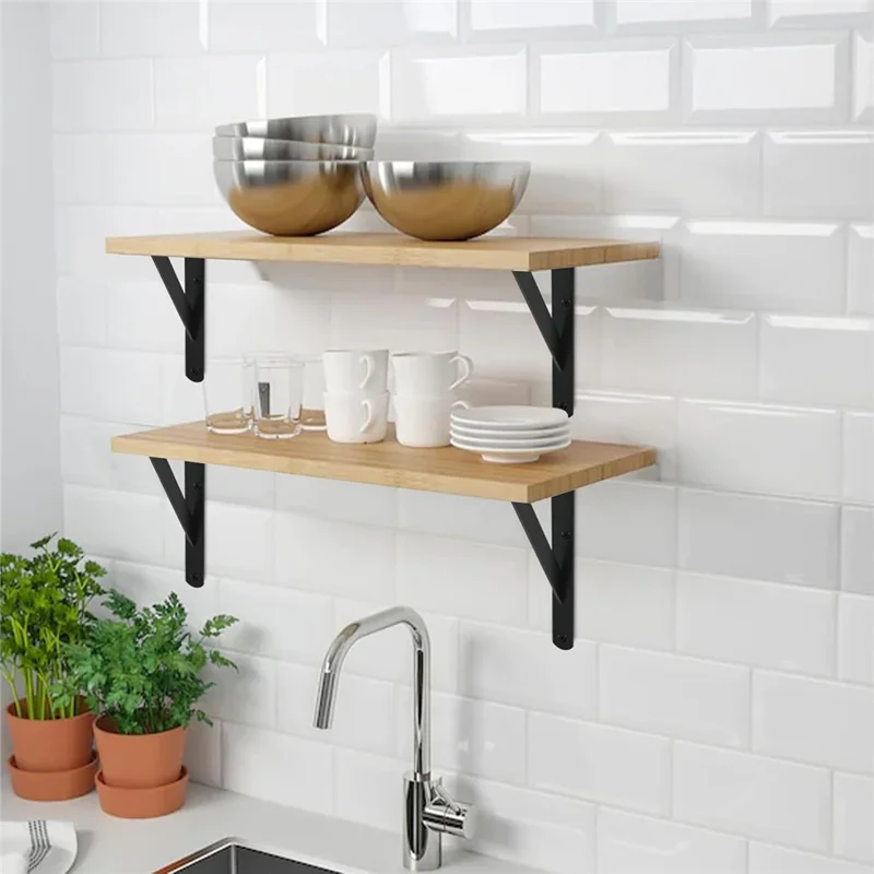 12 шт. 30x19 см металлические настенные кронштейны для полок, прочные треугольные опоры для самостоятельной установки в дом, кухню, гараж — черные