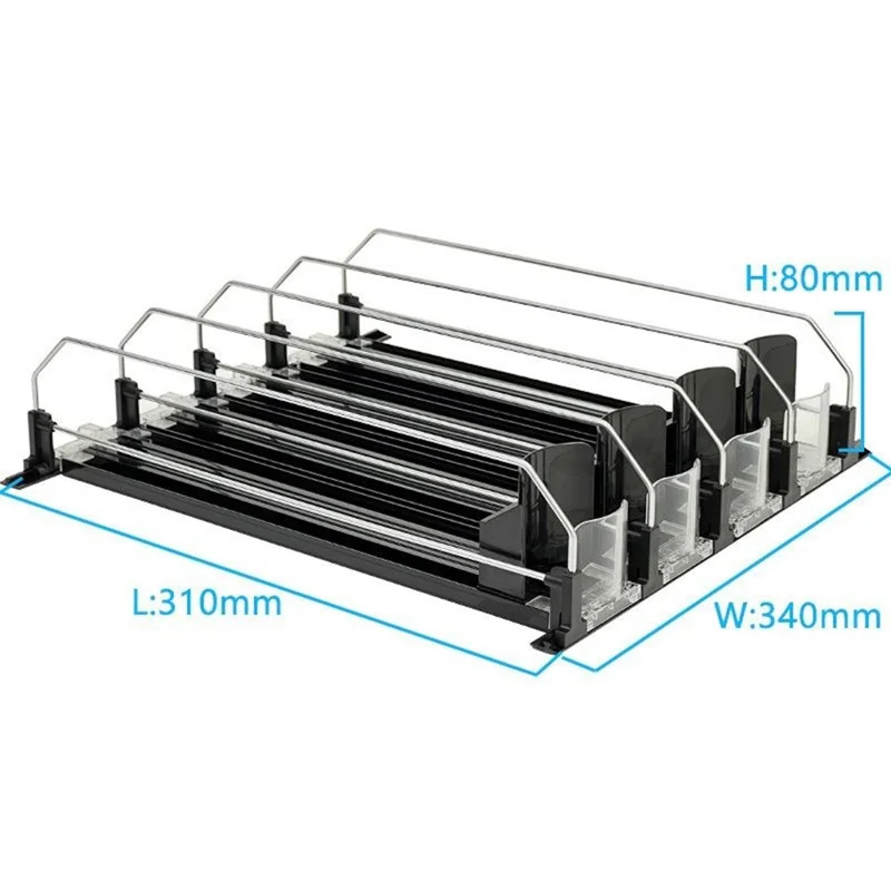 310 мм, 4 ряда, органайзер для напитков в холодильник, автоматическая пружинная направляющая, диспенсер для напитков, хранение банок - Черный