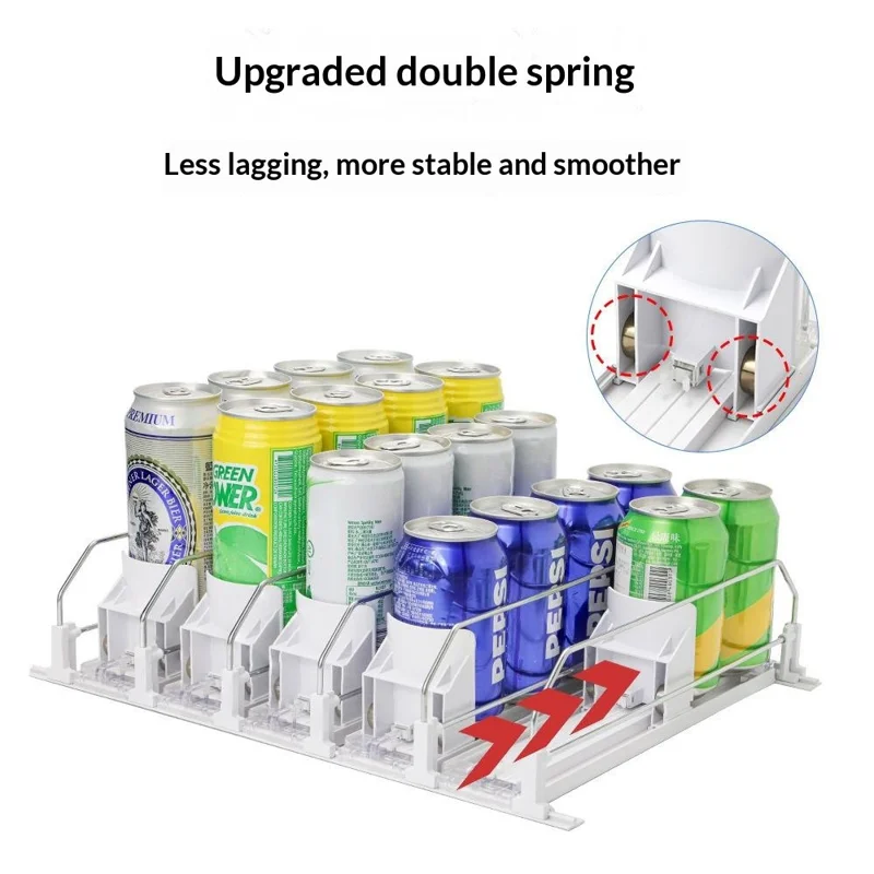 Organizador de Bebidas para Frigorífico de 310 mm com 5 Filas, Calha Deslizante com Mola Automática, Dispensador de Bebidas Automático para Armazenamento de Latas - Preto