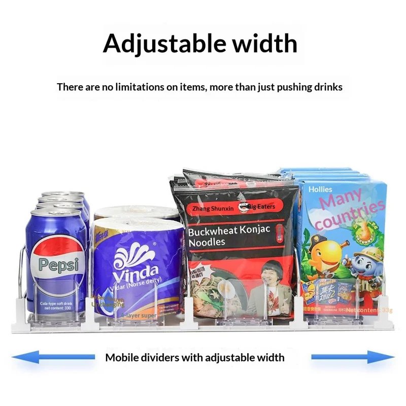 Organizador de Bebidas para Frigorífico de 310 mm com 5 Filas, Calha Deslizante com Mola Automática, Dispensador de Bebidas Automático para Armazenamento de Latas - Preto